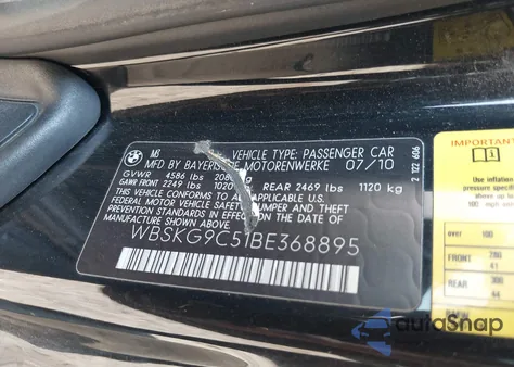 2011 BMW M3 from USA, damaged, VIN WBSKG9C51BE368895